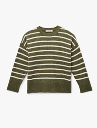 Uzun Kollu Bisiklet Yaka Çizgili Triko Kazak