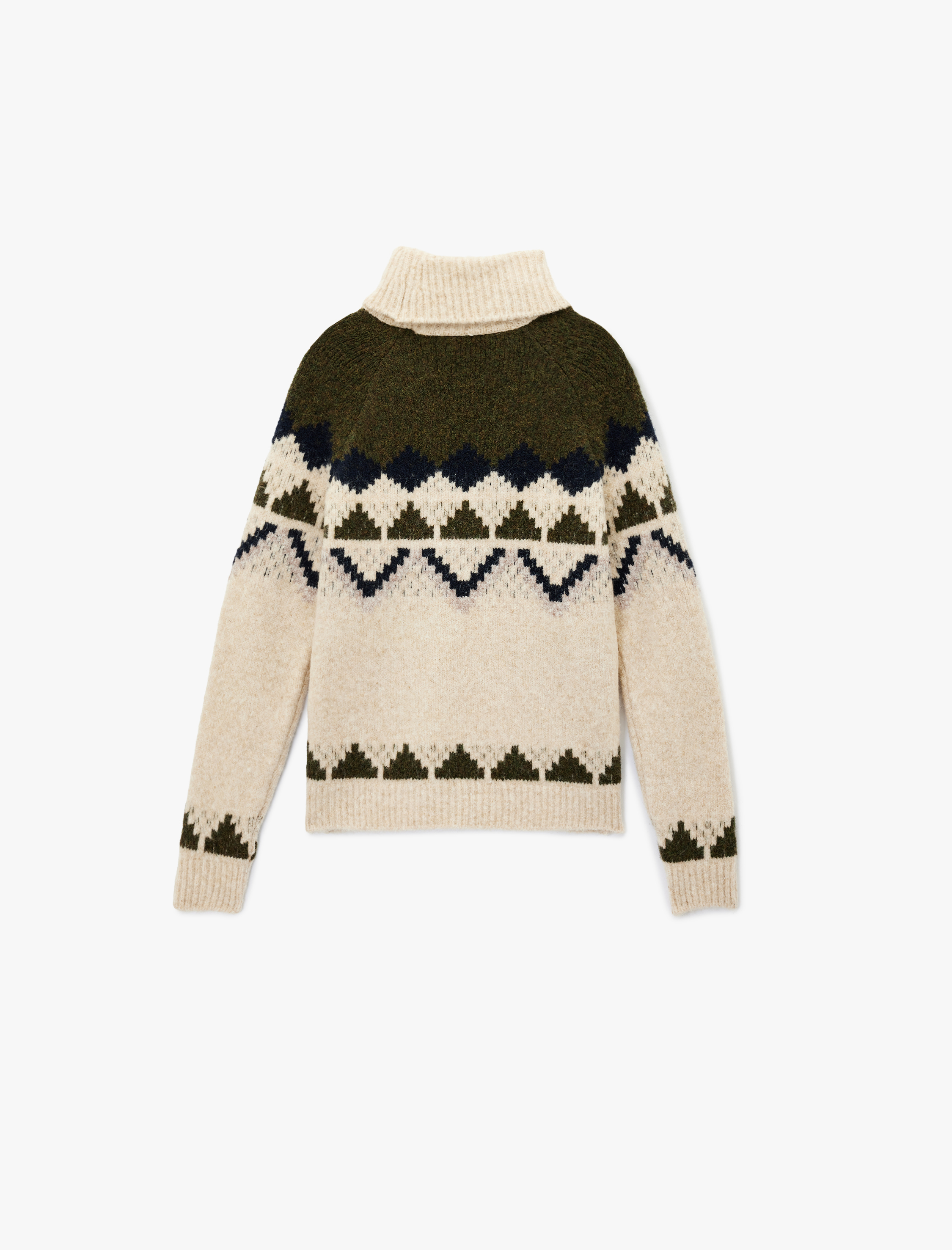   Uzun Kollu Etnik Desenli Balıkçı Yaka Triko Kazak