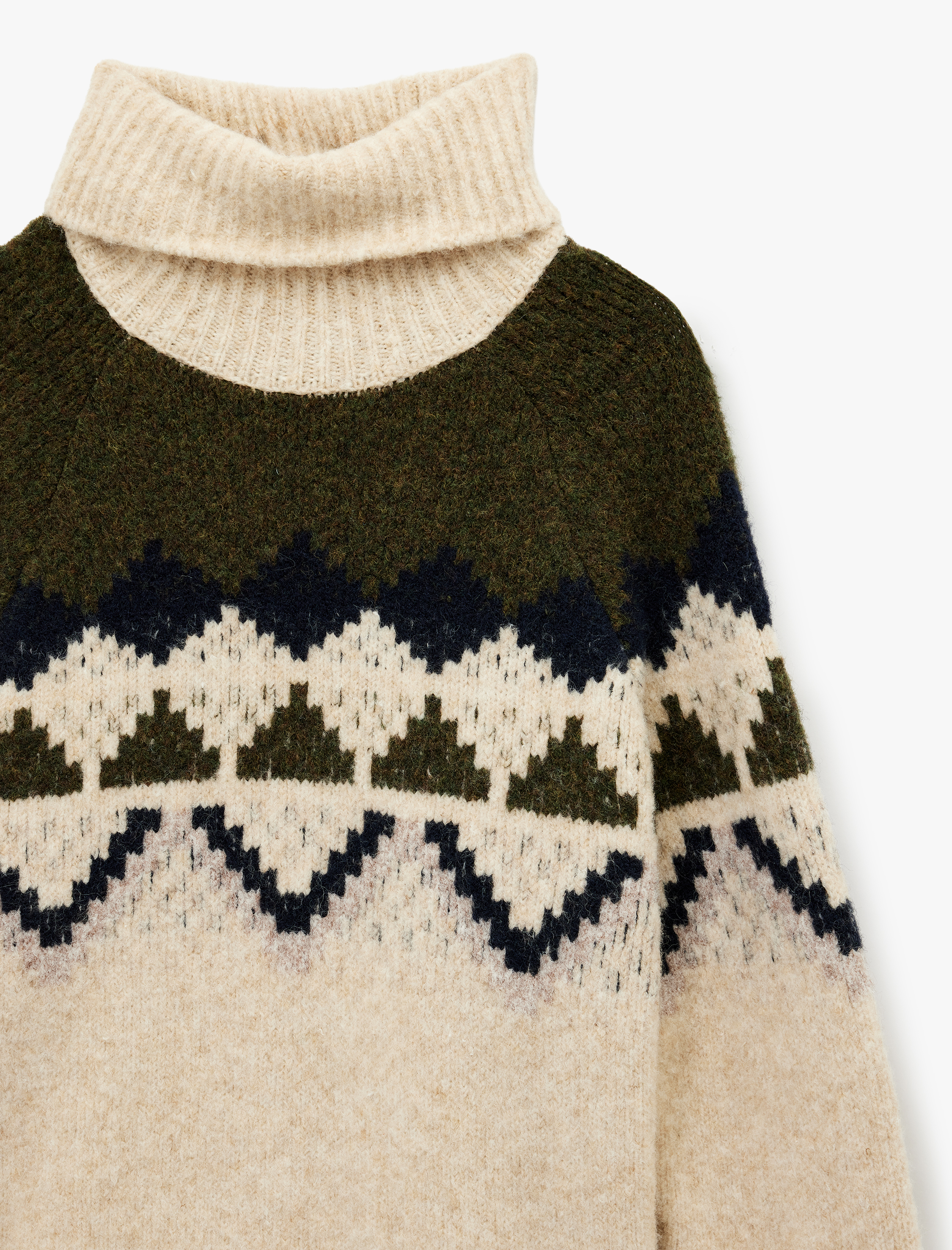   Uzun Kollu Etnik Desenli Balıkçı Yaka Triko Kazak