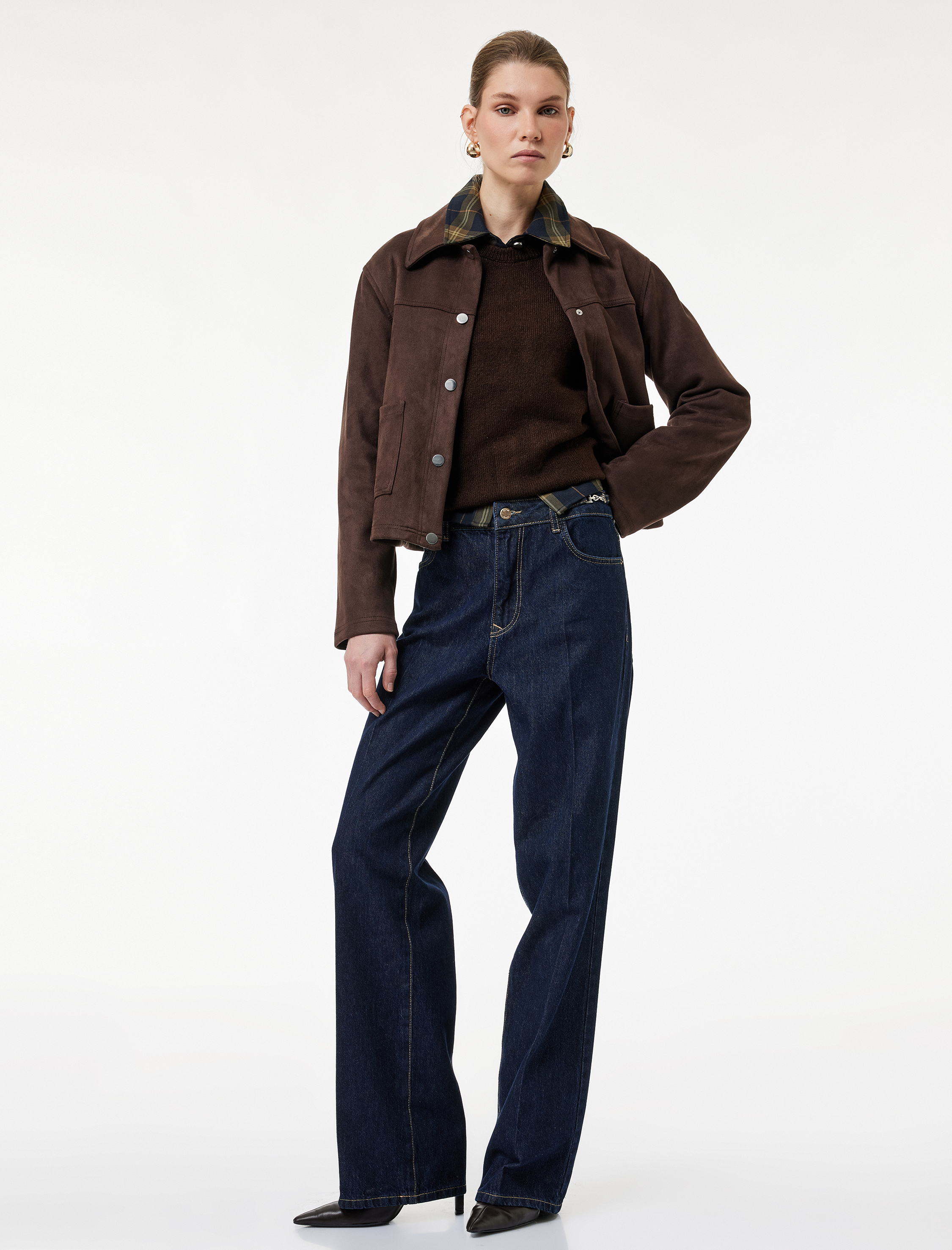   Yüksek Bel Düz Bol Paça Jean Pantolon - Straight Fit Jean