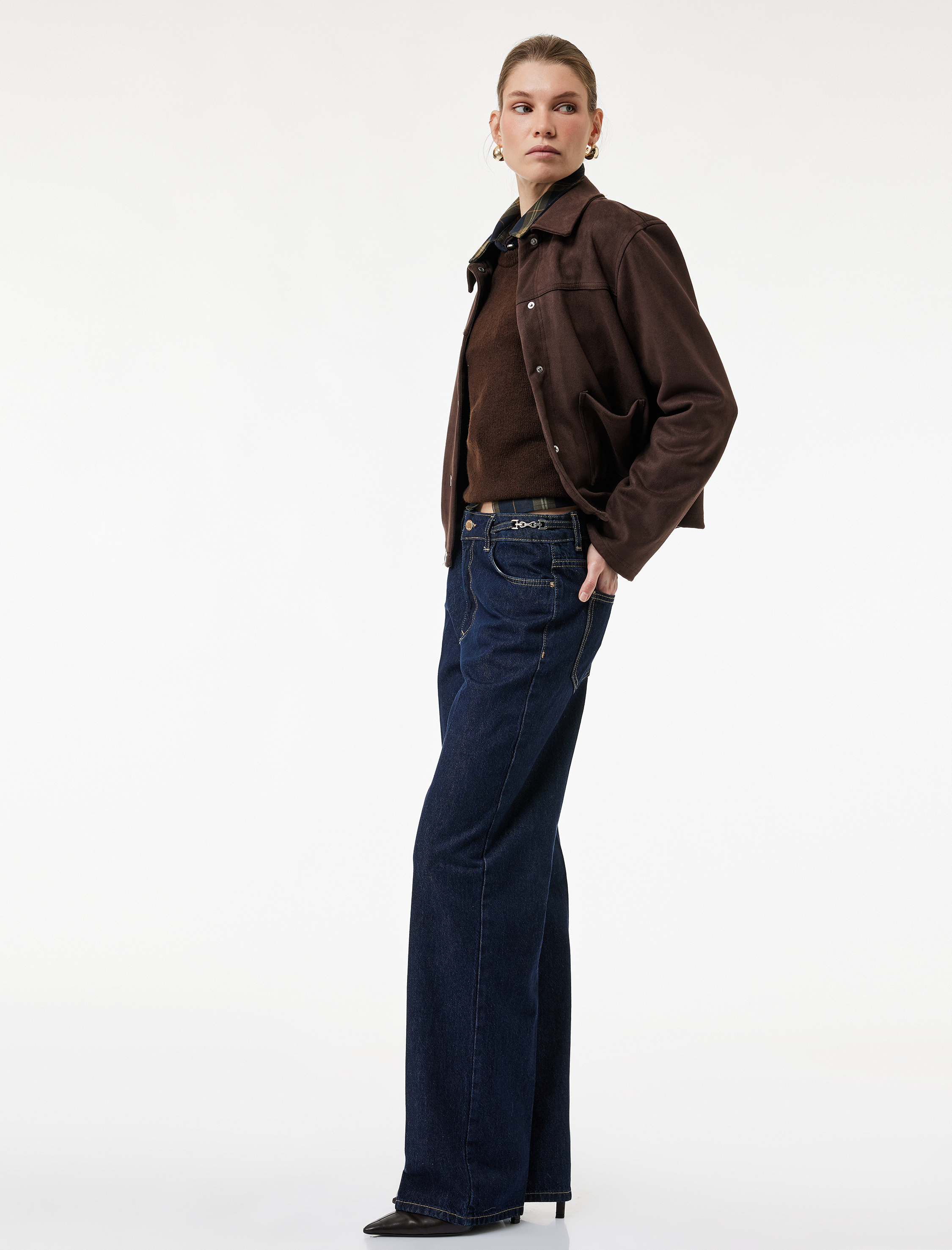   Yüksek Bel Düz Bol Paça Jean Pantolon - Straight Fit Jean