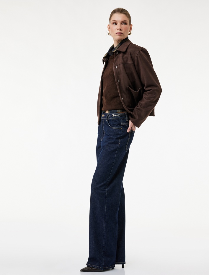  Yüksek Bel Düz Bol Paça Jean Pantolon - Straight Fit Jean