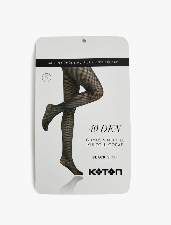Kadın 40 DEN Simli File Külotlu Çorap
