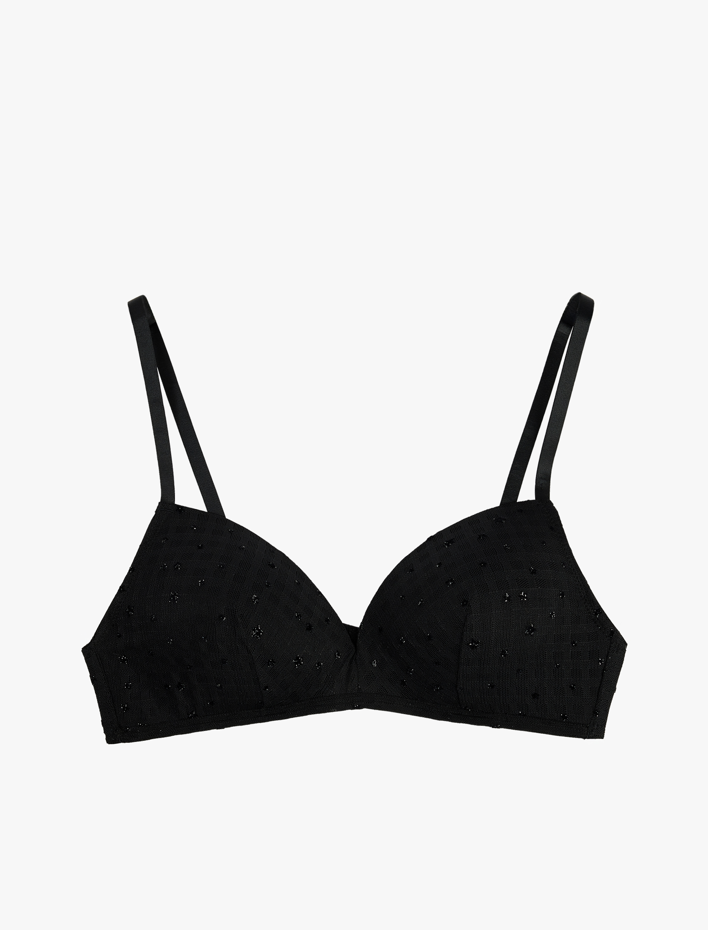   Boncuk Detaylı Rahat Kalıp Tüllü Balensiz Dolgusuz Sütyen