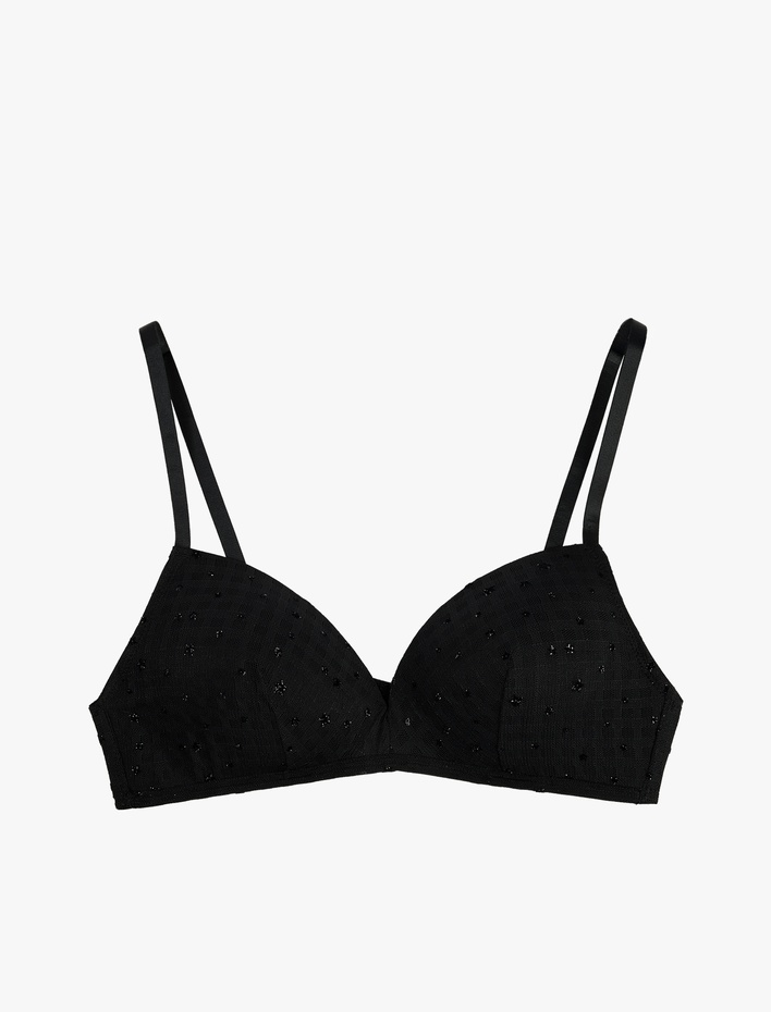  Boncuk Detaylı Rahat Kalıp Tüllü Balensiz Dolgusuz Sütyen