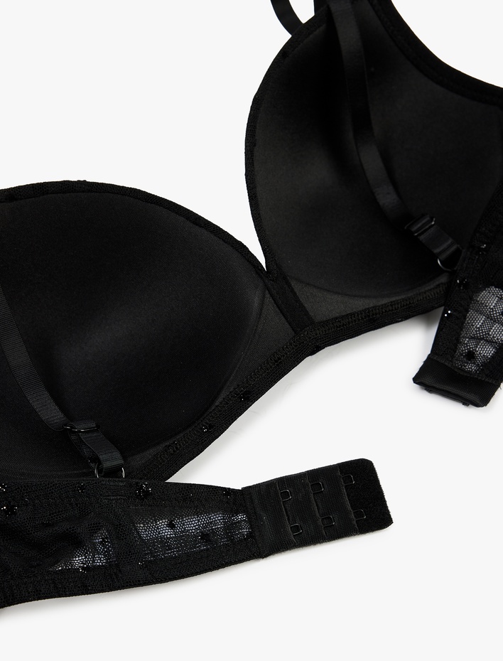  Boncuk Detaylı Rahat Kalıp Tüllü Balensiz Dolgusuz Sütyen