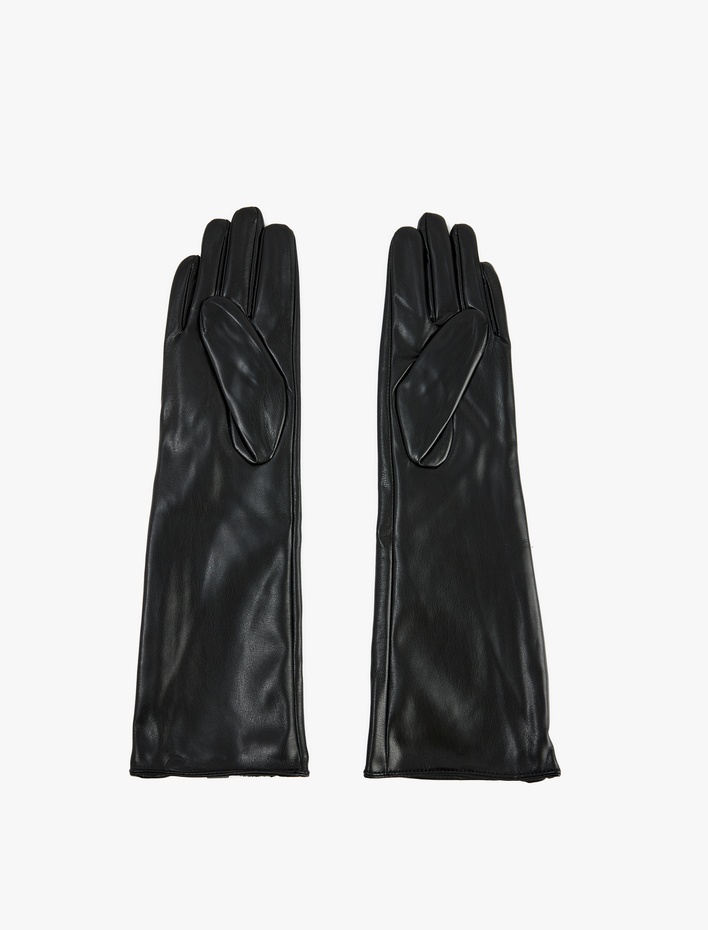 Kadın Fermuar Detaylı Suni Deri Uzun Eldiven