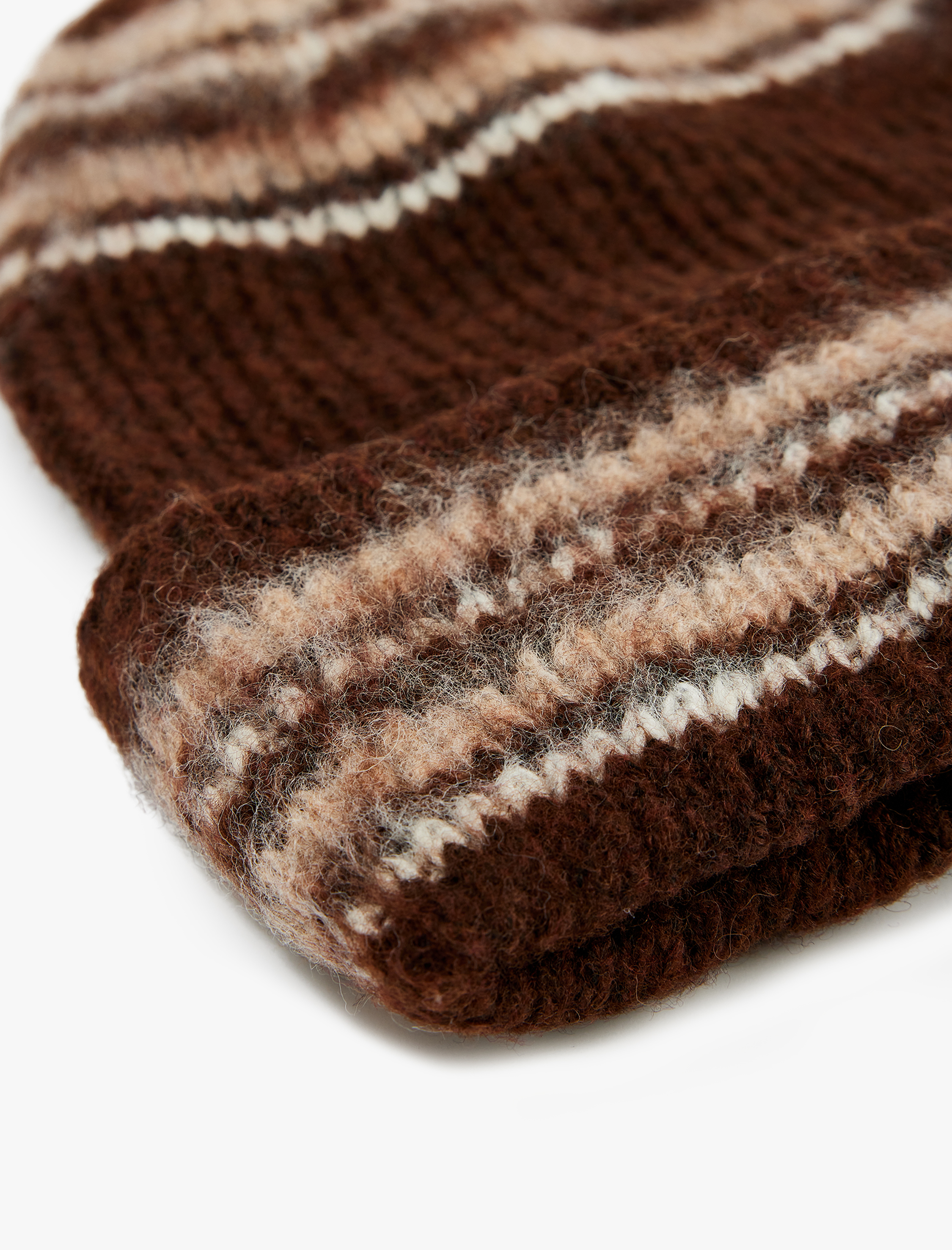  Kadın Katlı Renk Bloklu Koyun Yünü Karışımlı Örgü Bere