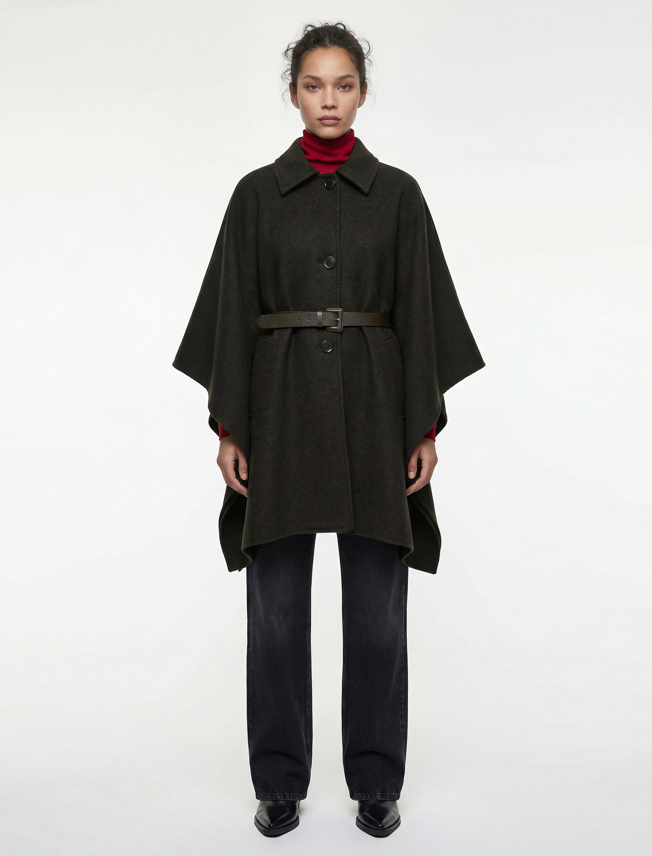   Pelerin Kaban Kemerli Oversize Kaşe