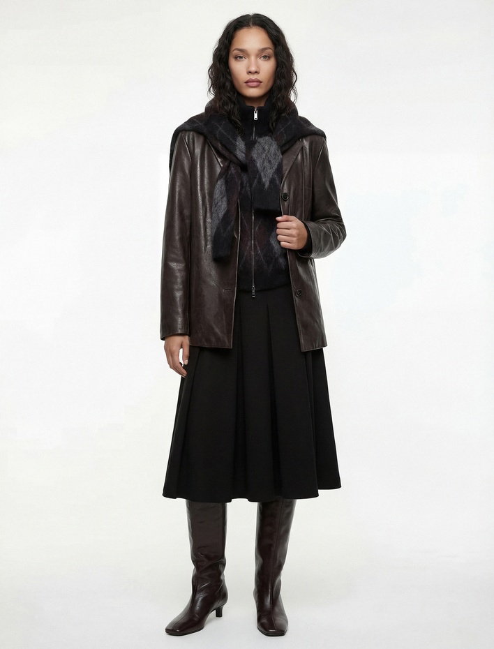  Yüksek Bel A Kesim Viskon Karışımlı Pileli Uzun Etek