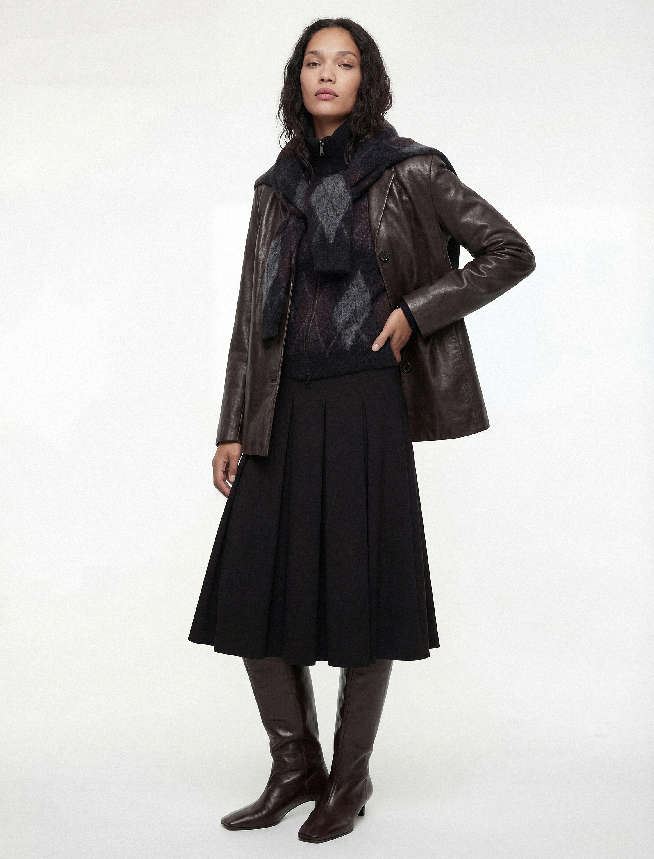   Yüksek Bel A Kesim Viskon Karışımlı Pileli Uzun Etek