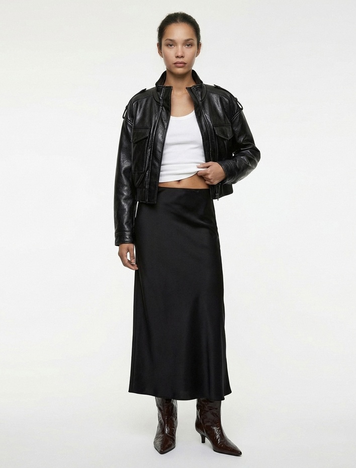  Regular Fit Midi Boy Kloş Saten Etek