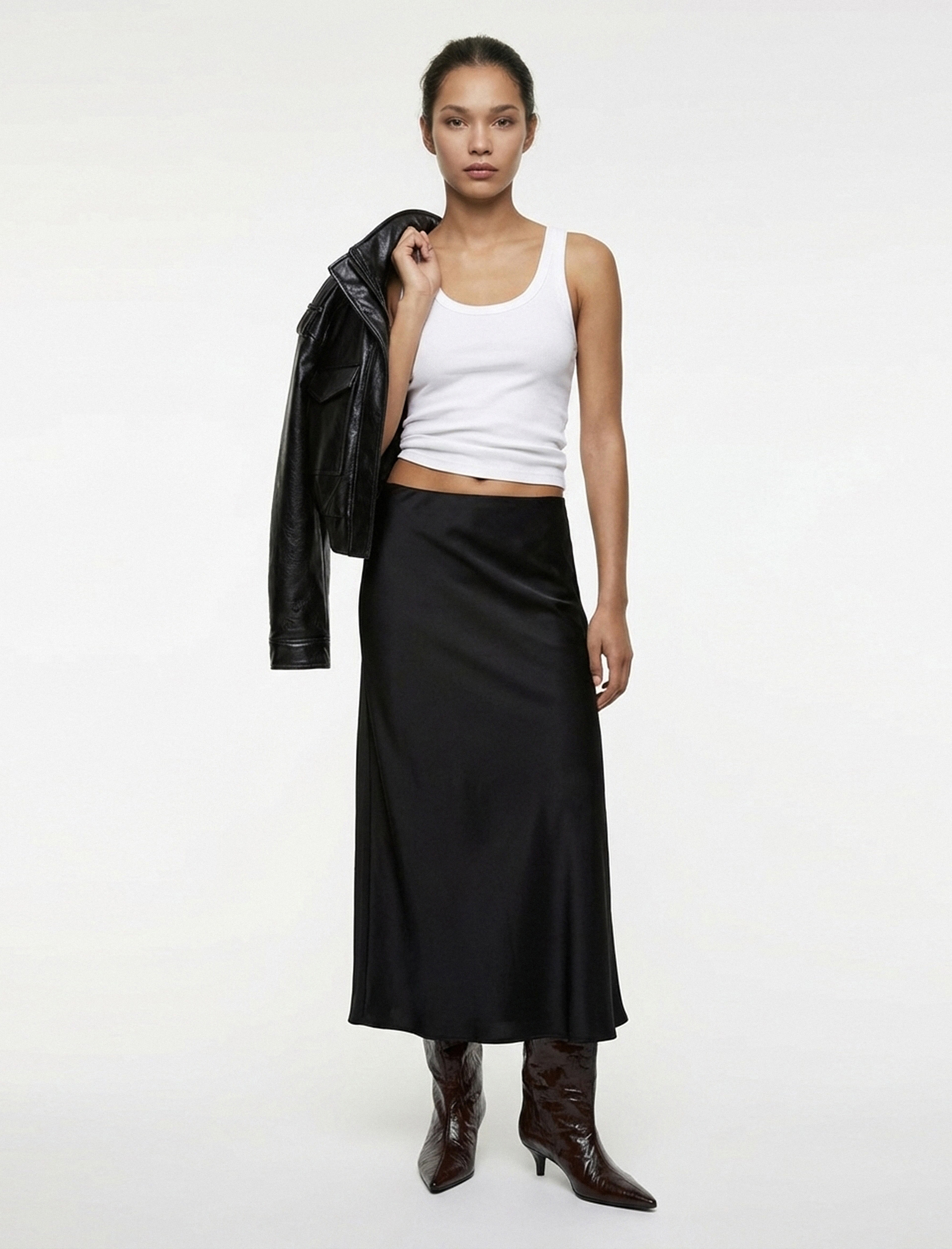   Regular Fit Midi Boy Kloş Saten Etek