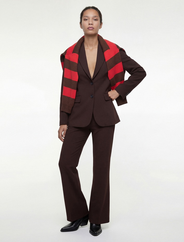  Yüksek Bel Viskon Karışımlı İspanyol Paça Kumaş Pantolon