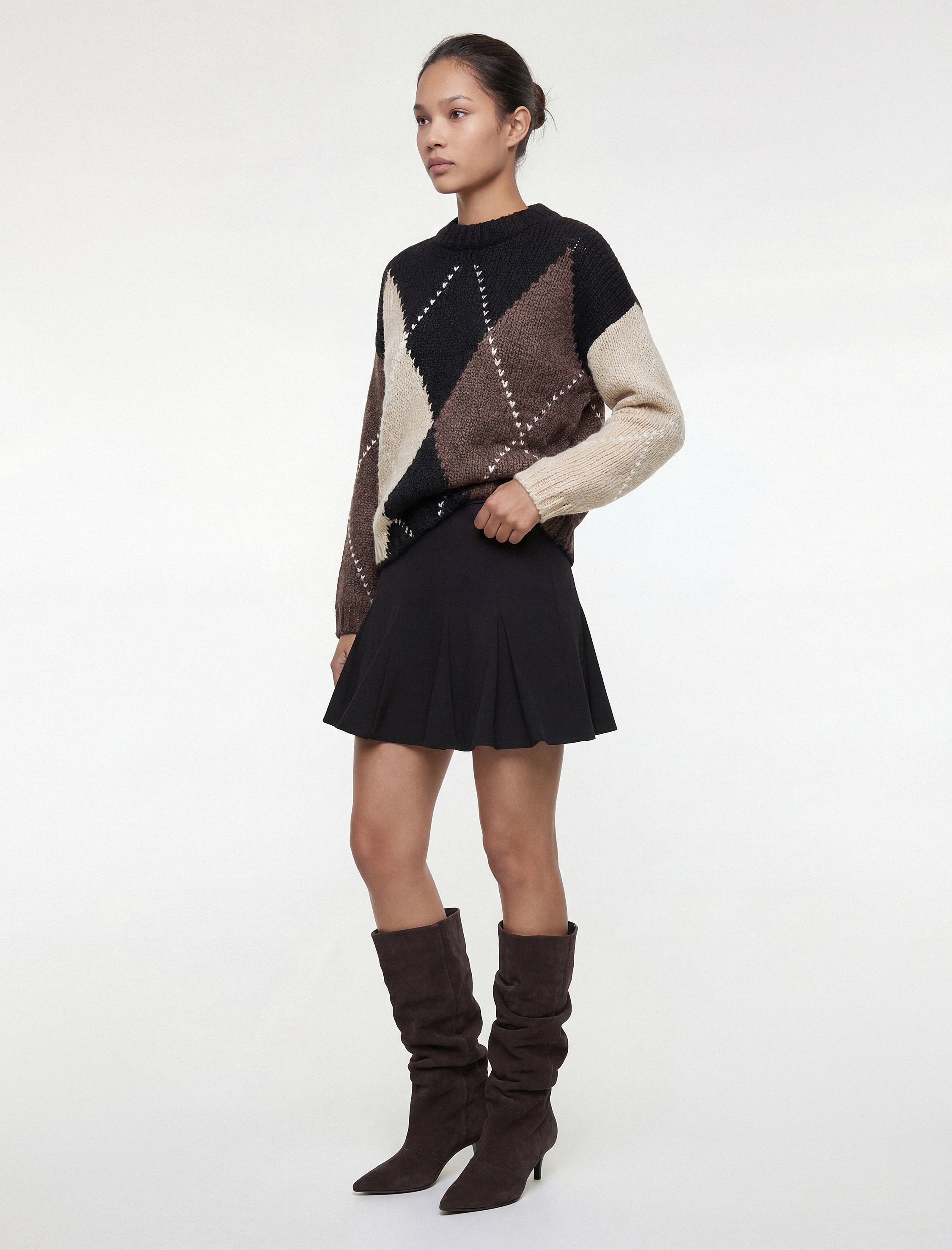   Krep Kumaş Pileli Şortlu Mini Etek