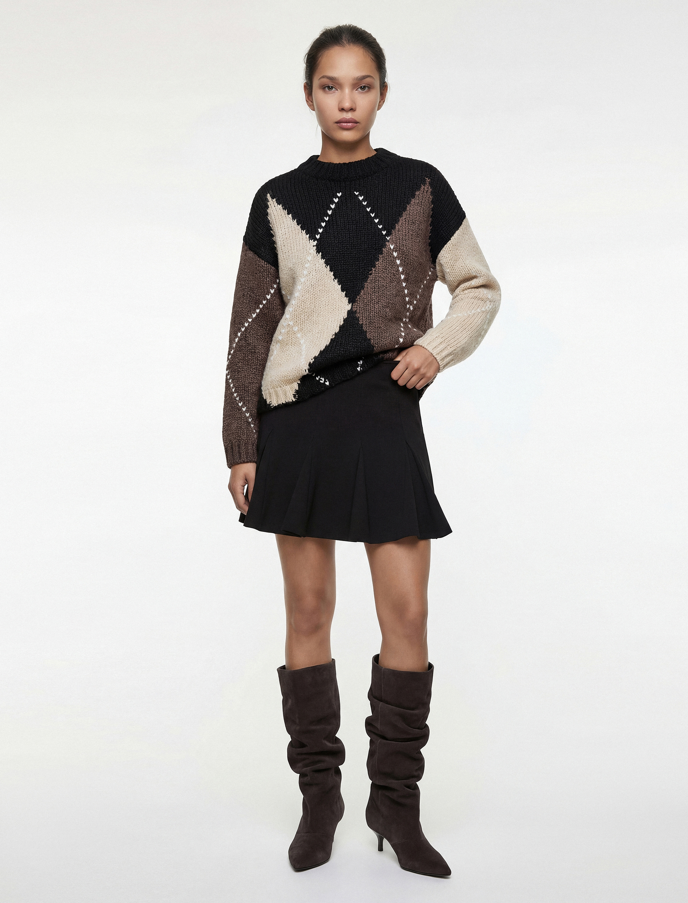   Krep Kumaş Pileli Şortlu Mini Etek