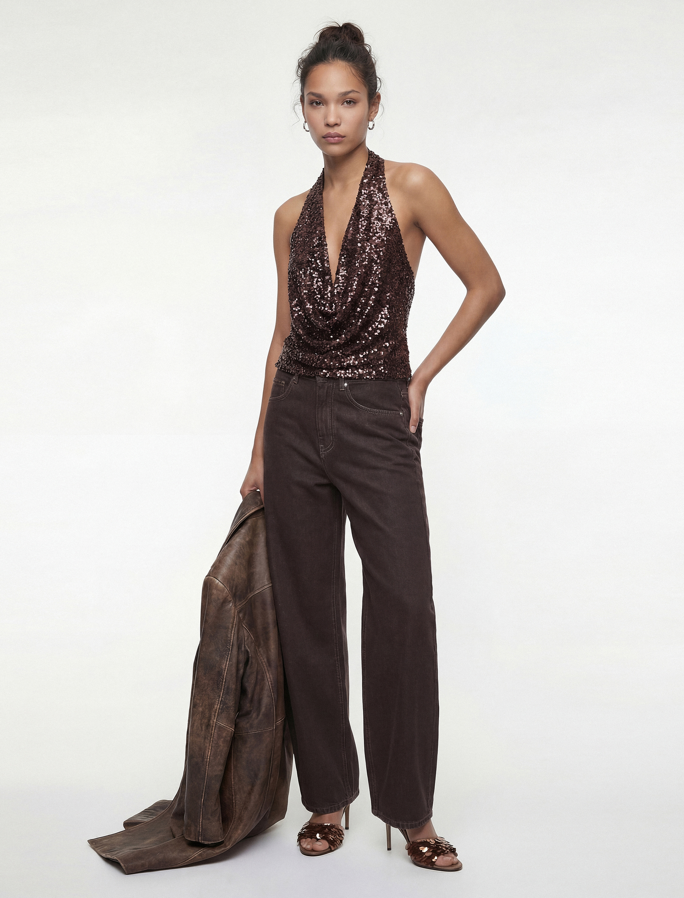   Degaje Halter Yaka Pullu Payetli Crop Bluz