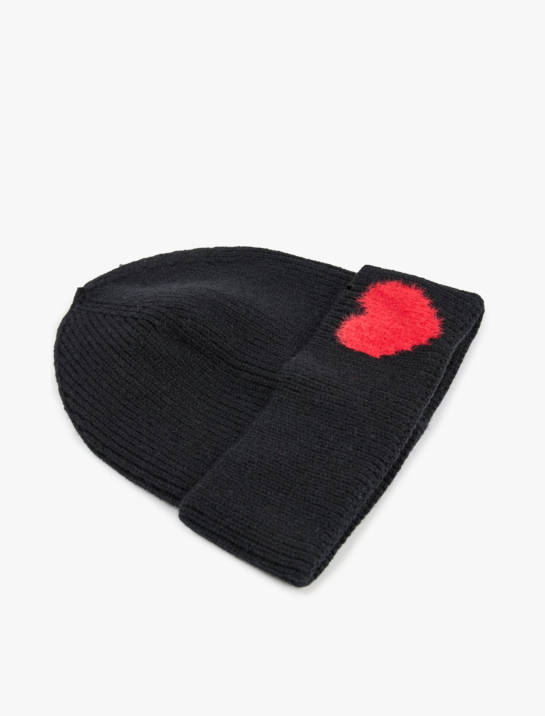  Kadın Kalp Desenli Katlı Triko Bere