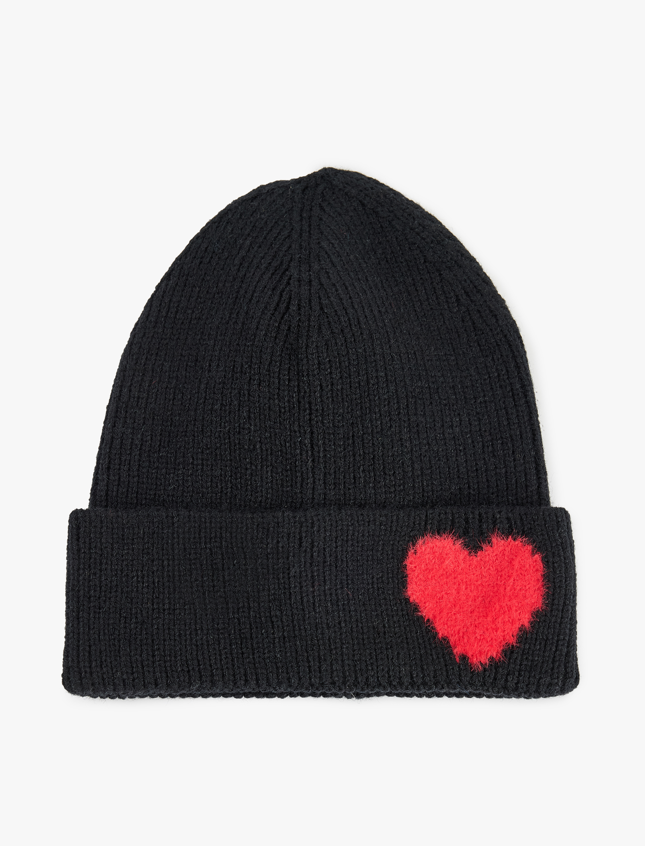  Kadın Kalp Desenli Katlı Triko Bere