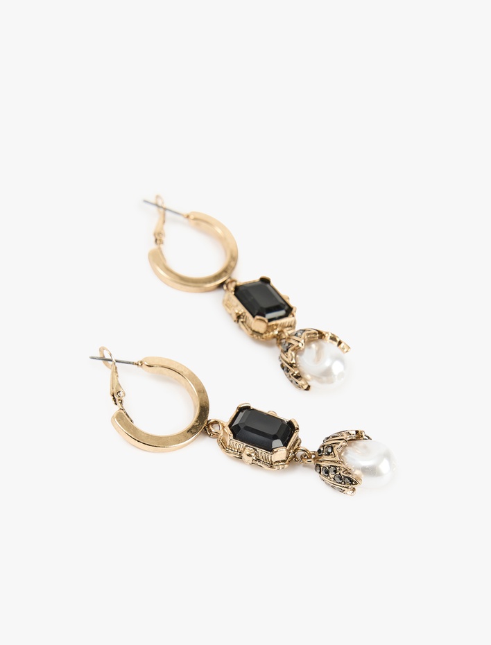 Kadın İncili Taş Detaylı Büyük Boy Sallantılı Halka Küpe - Koton X Melis Ağazat