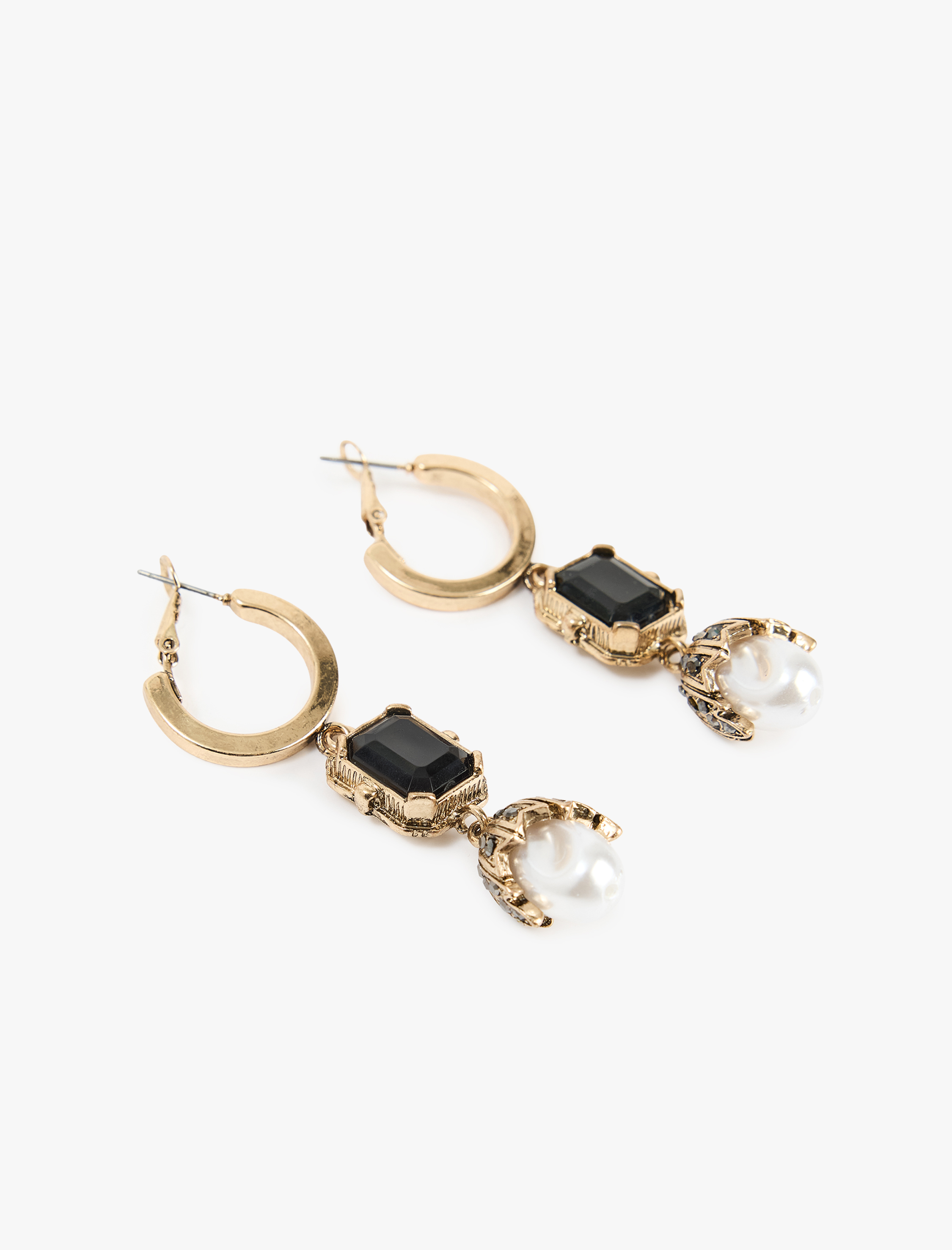  Kadın İncili Taş Detaylı Büyük Boy Sallantılı Halka Küpe - Koton X Melis Ağazat