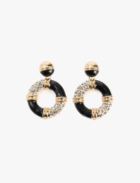 Taş Detaylı Sallantılı Geometrik Küpe - Koton X Melis Ağazat