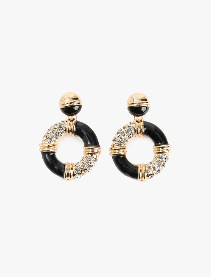 Kadın Taş Detaylı Sallantılı Geometrik Küpe - Koton X Melis Ağazat