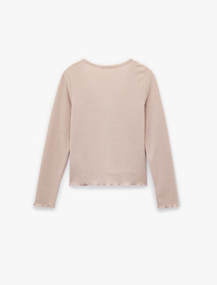  V Yaka Uzun Kollu Düğmeli Triko Pijama Üstü