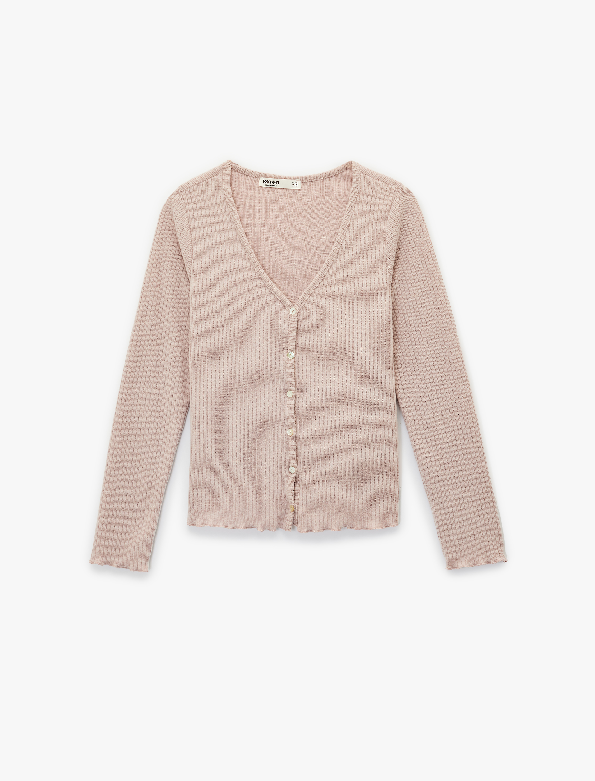   V Yaka Uzun Kollu Düğmeli Triko Pijama Üstü