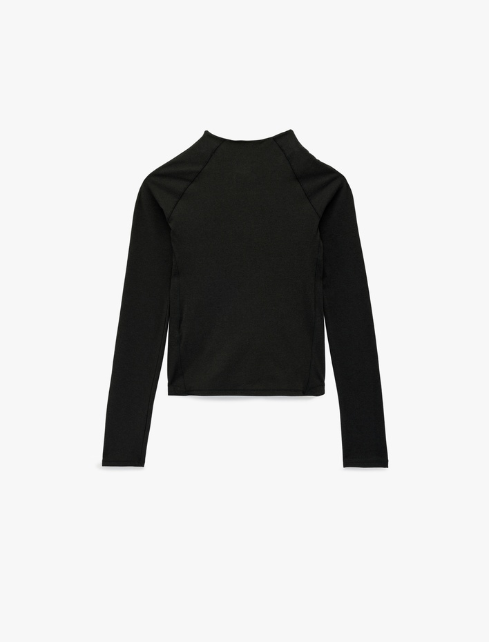  Dik Yaka Yarım Fermuarlı Slim Fit İnterlok Spor Sweatshirt