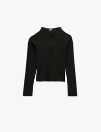 Dik Yaka Yarım Fermuarlı Slim Fit İnterlok Spor Sweatshirt