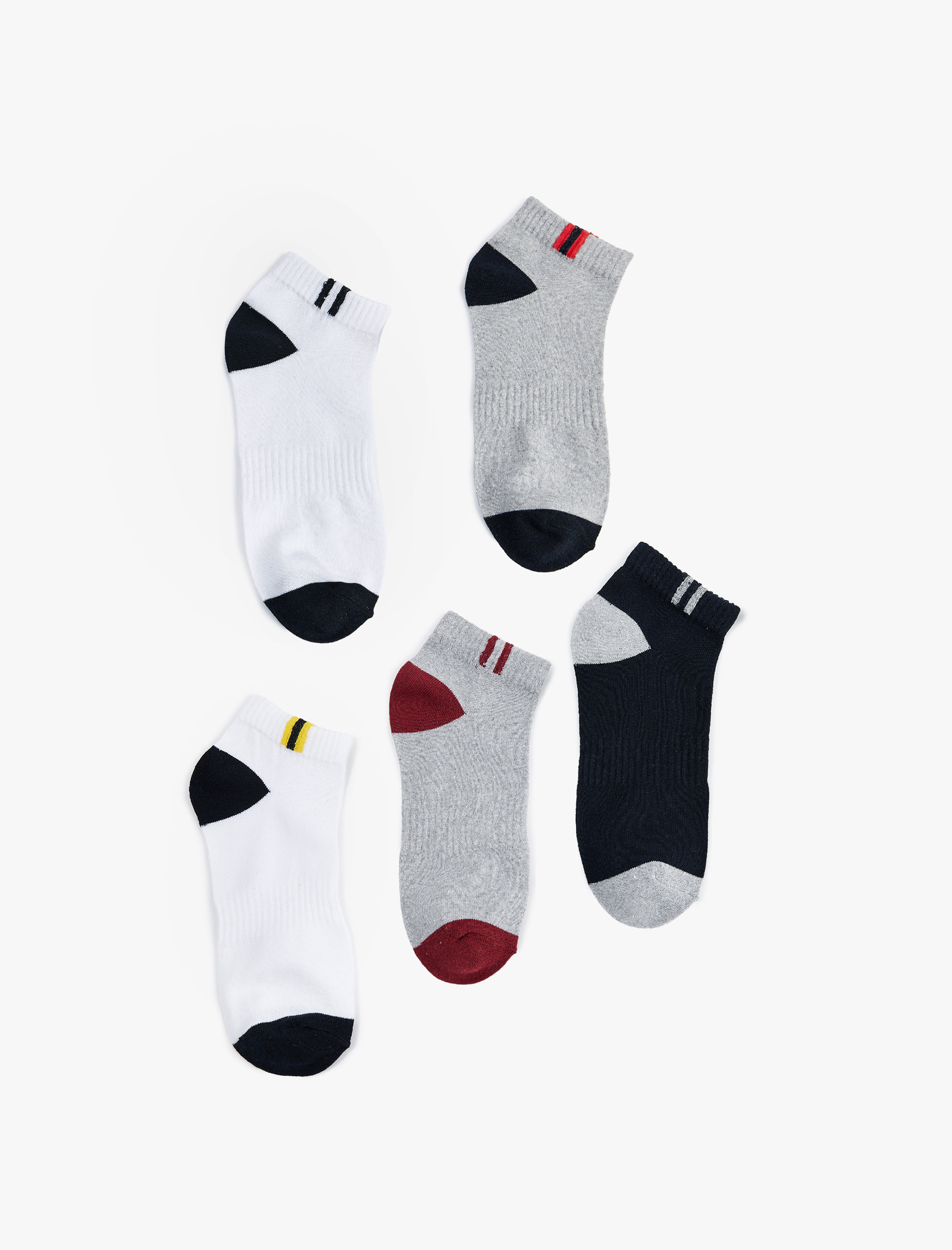  Erkek Renk Kontrastlı 5'li Patik Çorap Seti