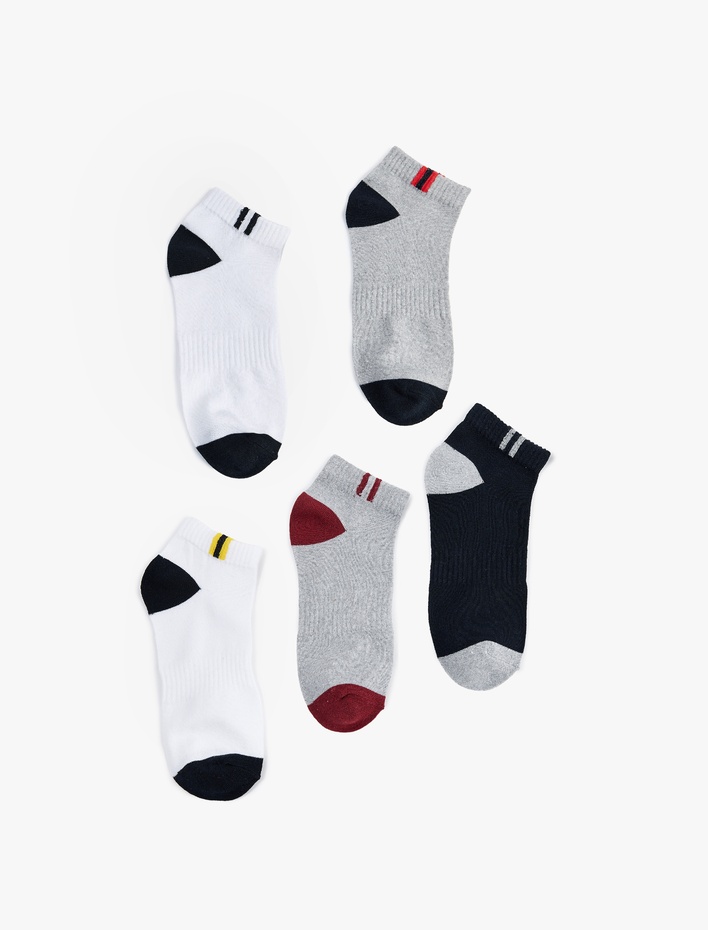 Erkek Renk Kontrastlı 5'li Patik Çorap Seti