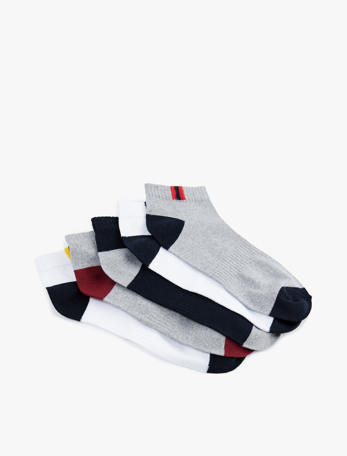 Erkek Renk Kontrastlı 5'li Patik Çorap Seti