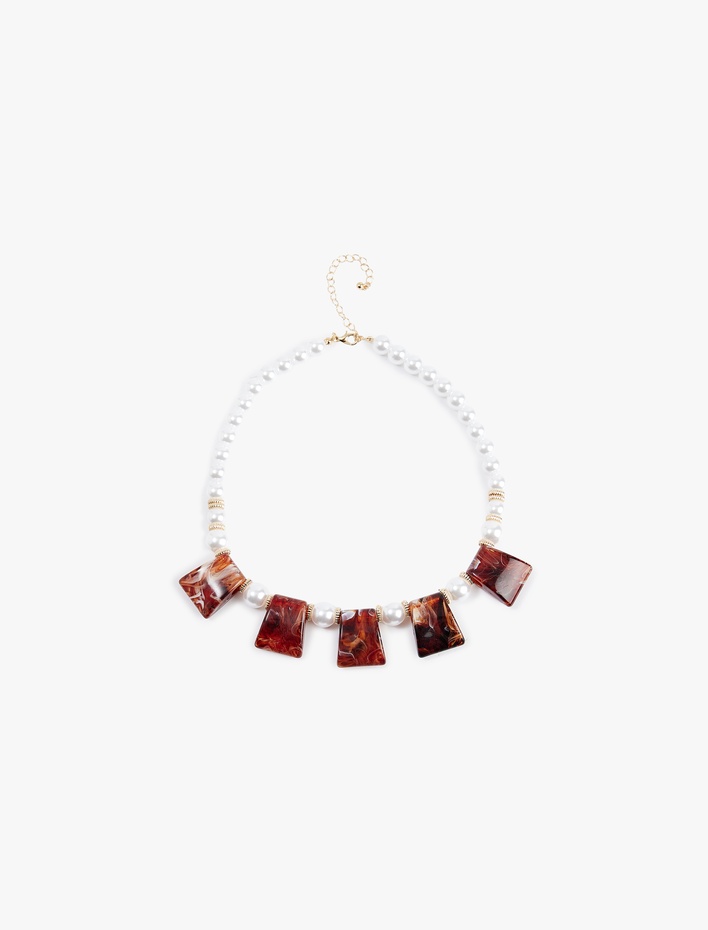 Kadın Çok Renkli Geometrik Boncuklu İnci Kolye