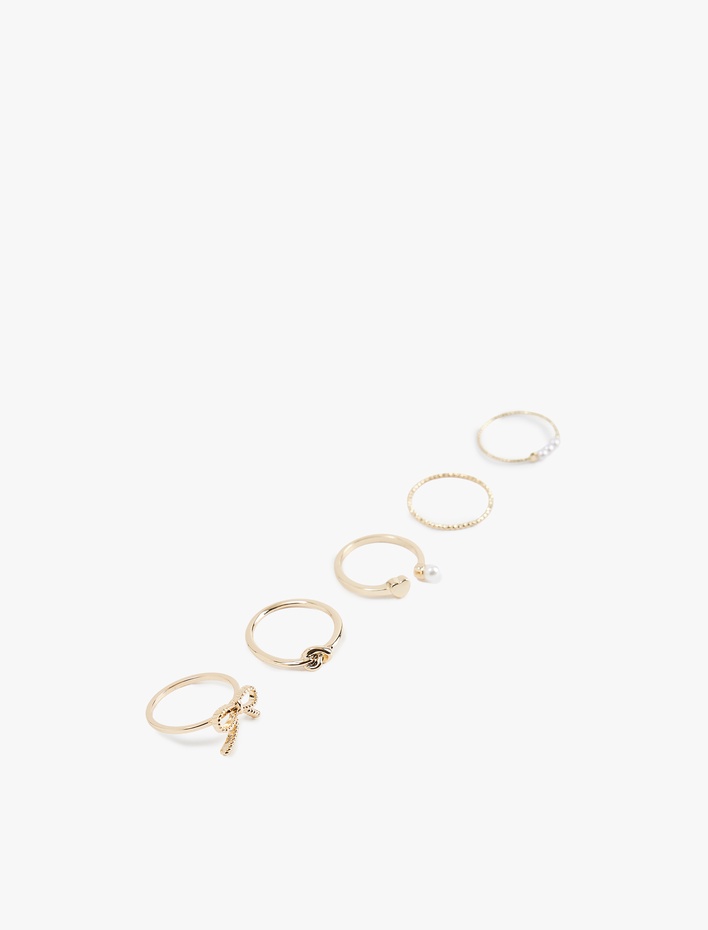 Kadın Fiyonklu İnci Detaylı Burgu 5'li Yüzük Seti