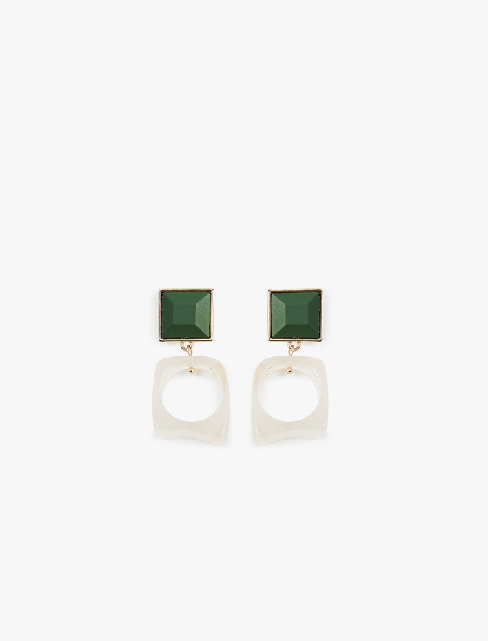 Kadın Taş Detaylı Sallantılı Geometrik Küpe