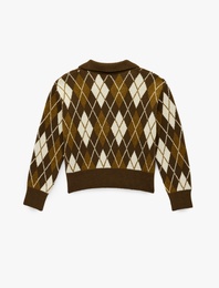 Polo Yaka Baklava Desenli Triko Kazak