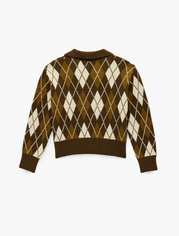  Polo Yaka Baklava Desenli Triko Kazak