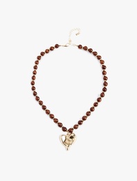 Kalp Uçlu Boncuklu Kolye