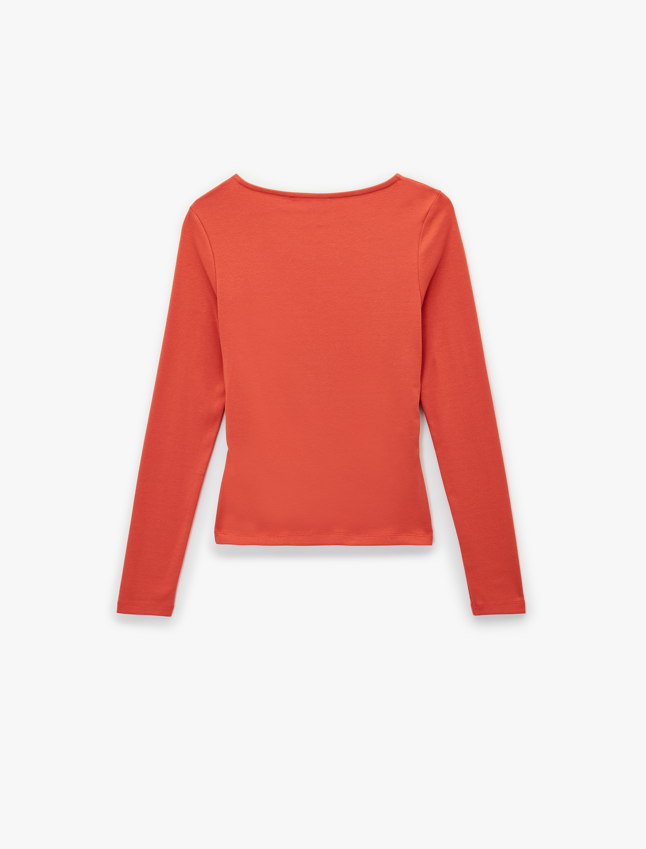   Pamuklu Slim Fit Kayık Yaka Drapeli Uzun Kollu Tişört