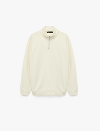 Regular Fit Uzun Kollu Basic Yarım Fermuarlı Sweatshirt