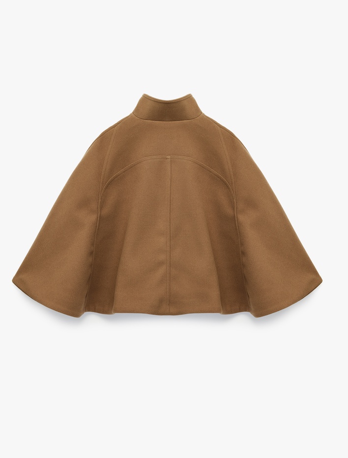  Kısa Pelerin Kaban Kaşe Oversize Dik Yaka Cepli