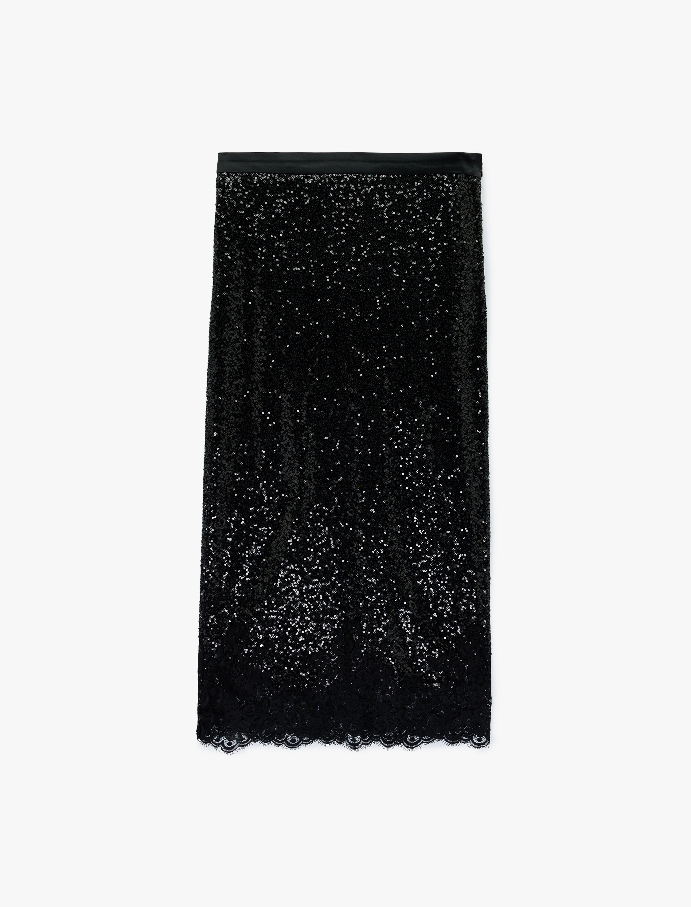   Pullu Payetli A Kesim Dantel Detaylı Midi Abiye Etek