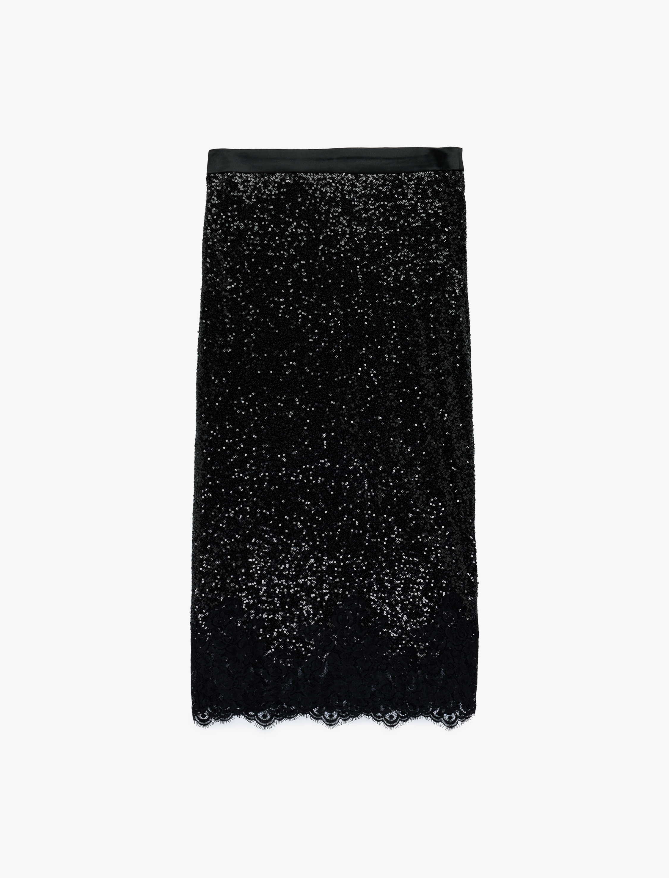   Pullu Payetli A Kesim Dantel Detaylı Midi Abiye Etek