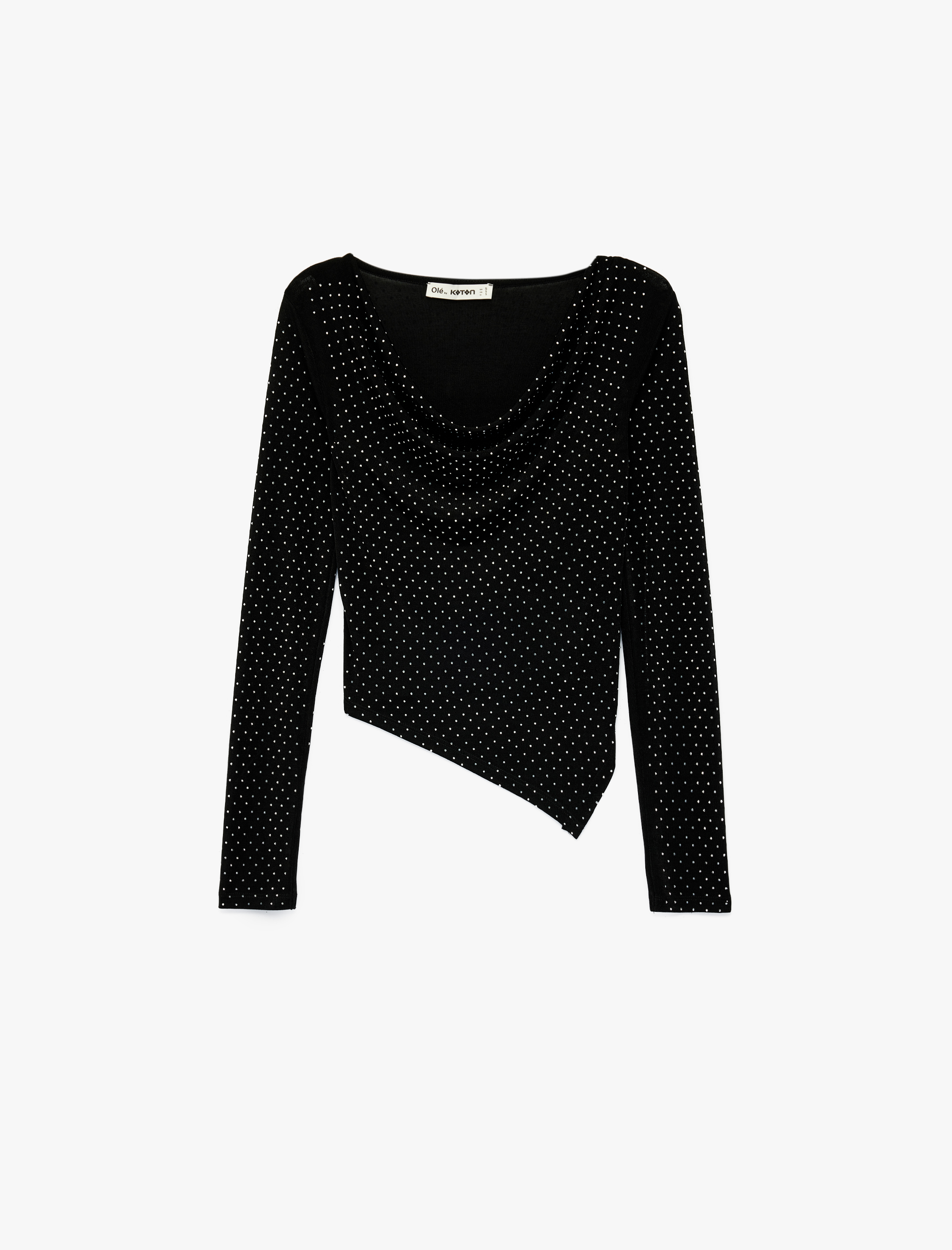   Pamuklu Slim Fit Kayık Yaka Drapeli Uzun Kollu Tişört