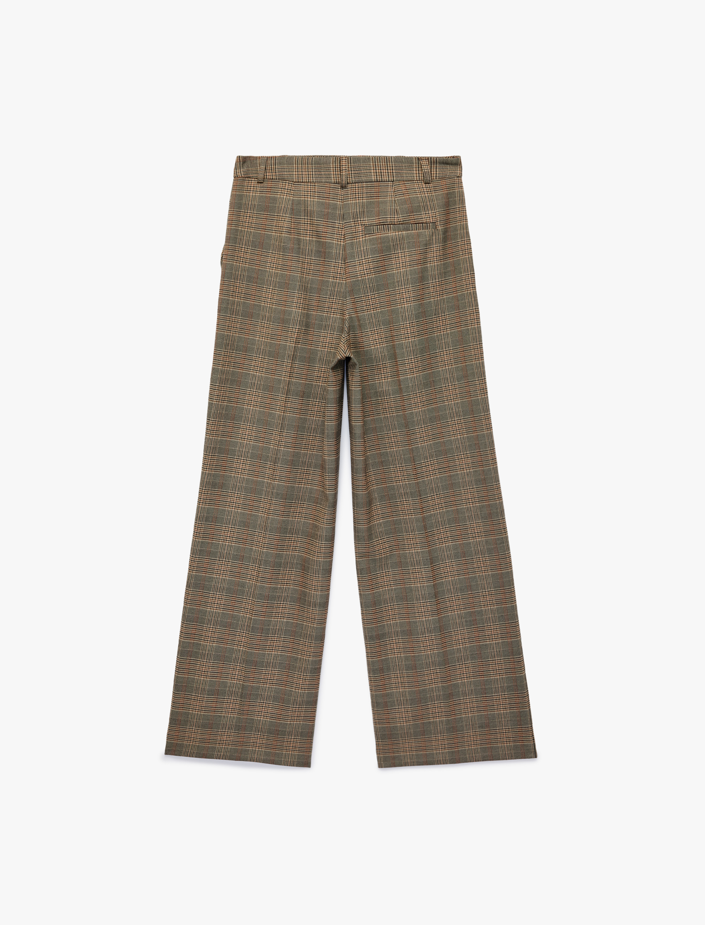   Cep Detaylı Yüksek Bel Ekoseli Palazzo Pantolon