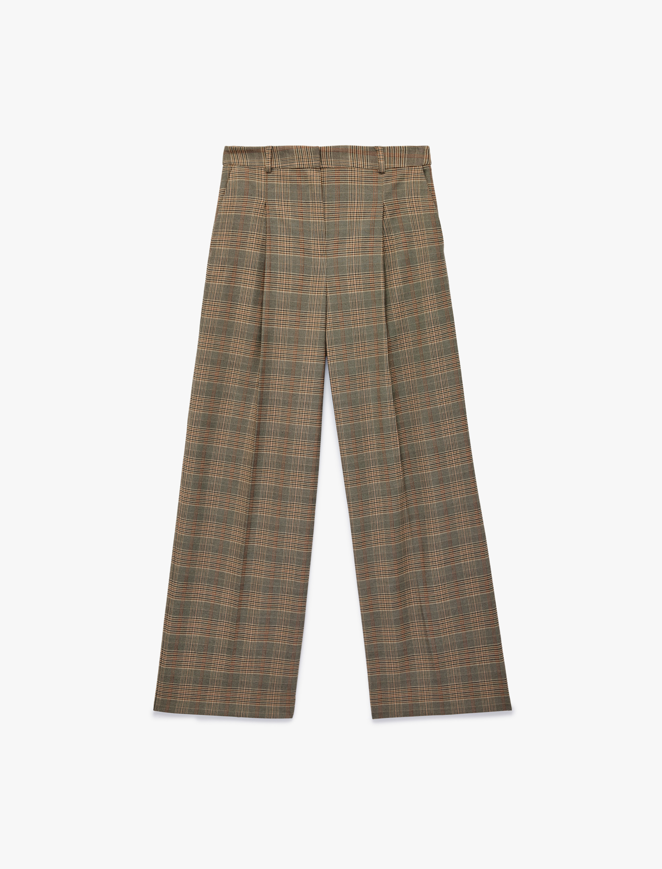   Cep Detaylı Yüksek Bel Ekoseli Palazzo Pantolon