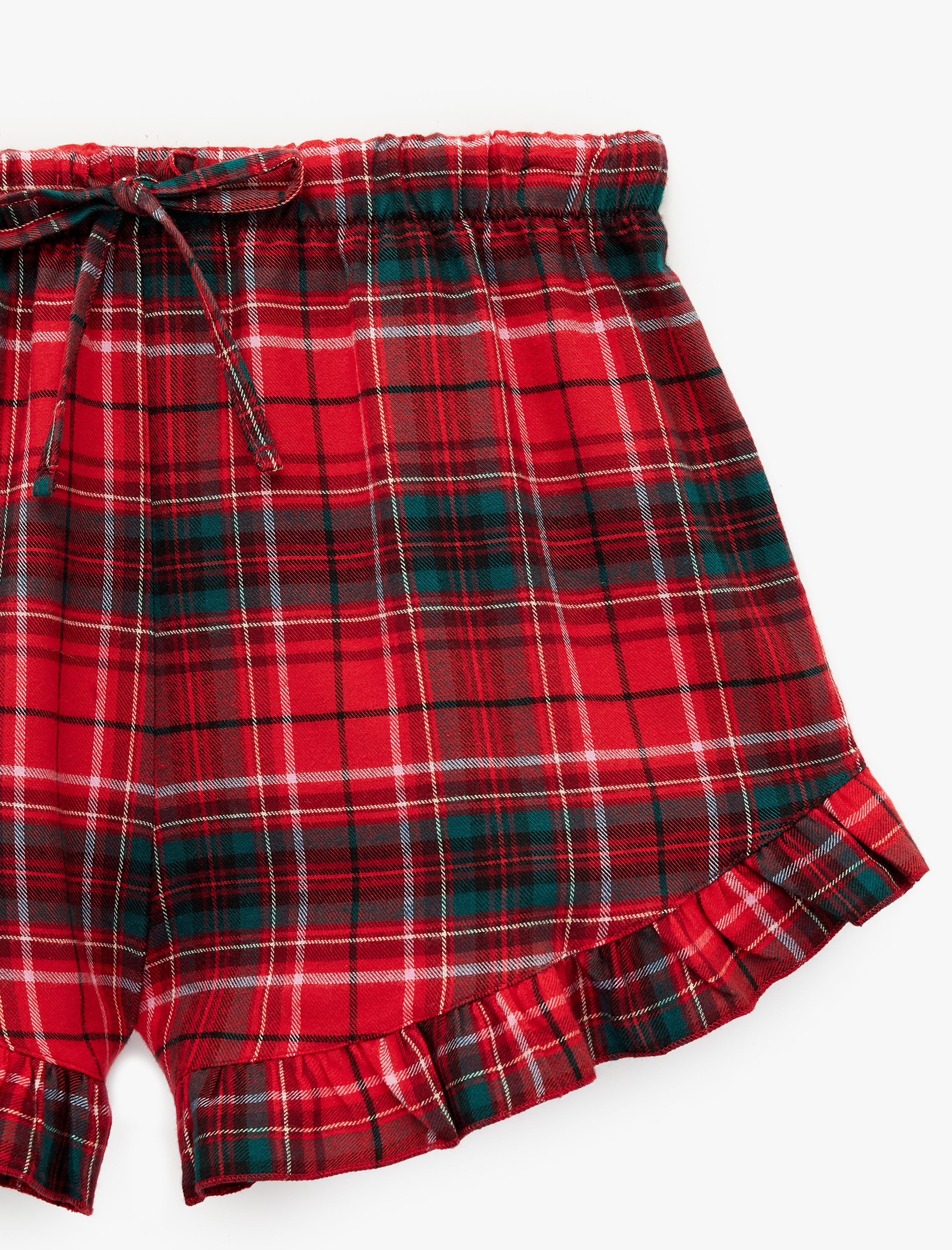   Pamuklu Ekoseli Fırfırlı Pijama Altı