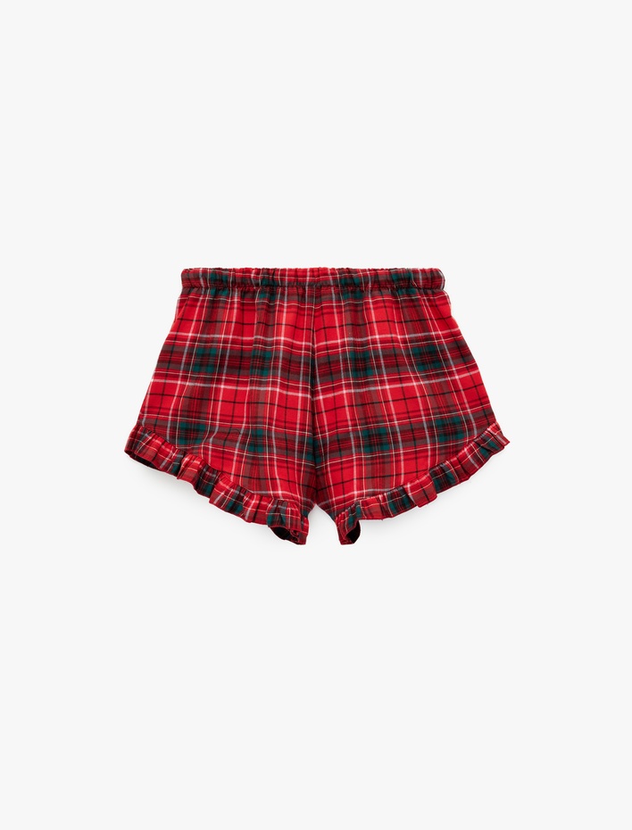  Pamuklu Ekoseli Fırfırlı Pijama Altı